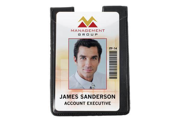 Black Vinyl Vertical 1-Pocket Magnetic Badge Holder with Thumb-Notch, 2.35" x 3.25" - All Things Identification