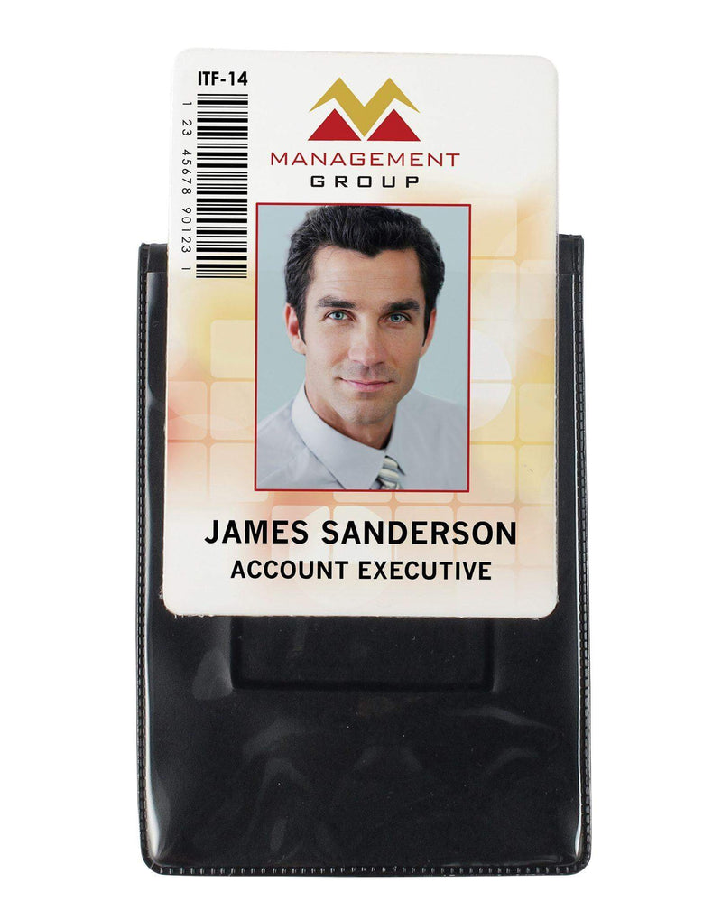 Black Vinyl Vertical Magnetic Badge Holder with Short Flap, 2.75" x 3.88" - All Things Identification