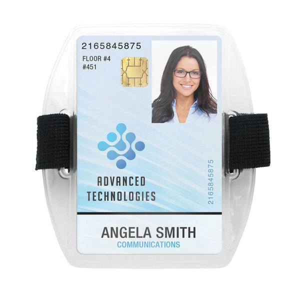 504-ARFB Clear Vinyl Vertical Arm Band Badge Holder with Black Strap 2.75" x 3.8"