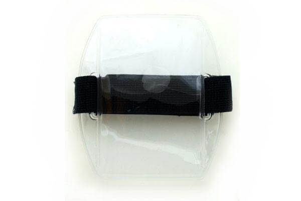 Clear Vinyl Vertical Arm Band Badge Holder with Blue Strap 2.75" x 3.8" 504-ARFB - All Things Identification