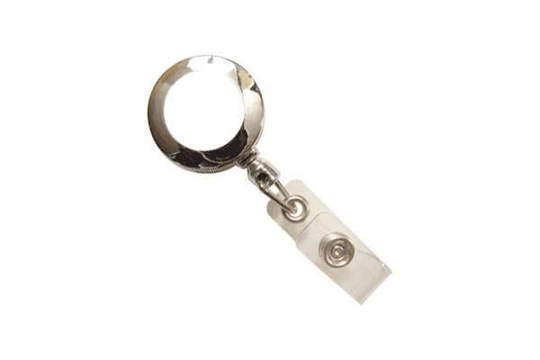 Chrome Round Badge Reel With Strap And Slide Clip - 25 - All Things Identification