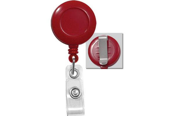 Red Round Badge ID Reel With Strap And Slide Clip - 25 - All Things Identification