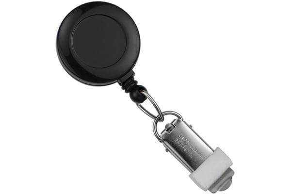 Black Round Badge Reel With Card Clamp And Slide Clip - 25 - All Things Identification
