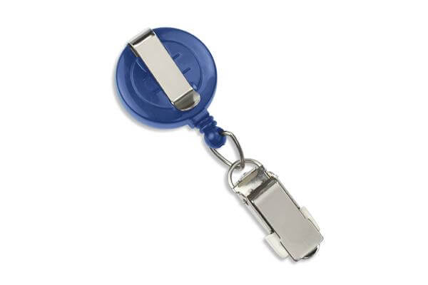 Royal Blue Round Badge Reel With Card Clamp And Slide Clip - 25 - All Things Identification