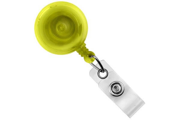 Translucent Yellow Round Badge Reel With Strap And Slide Clip - 25 - All Things Identification