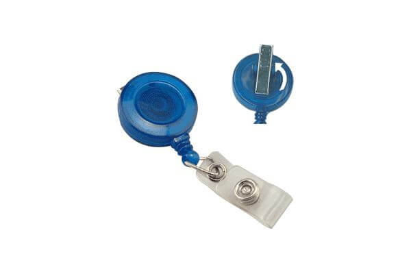 Translucent Royal Blue Round Badge Reel With Strap And Swivel Clip - 25 - All Things Identification