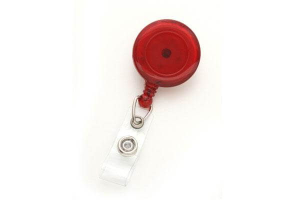 Translucent Red Round Badge Reel With Strap And Swivel Clip - 25 - All Things Identification