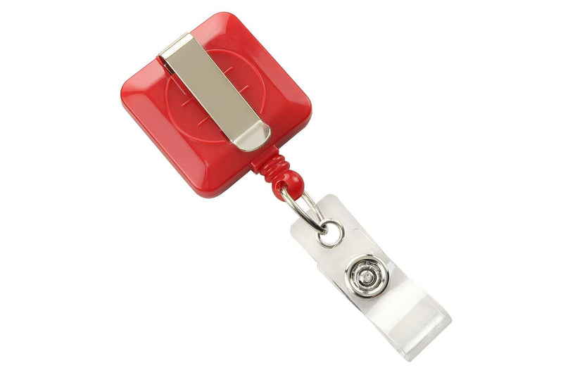 Red Square Badge Reel With Strap And Slide Clip - 25 - All Things Identification