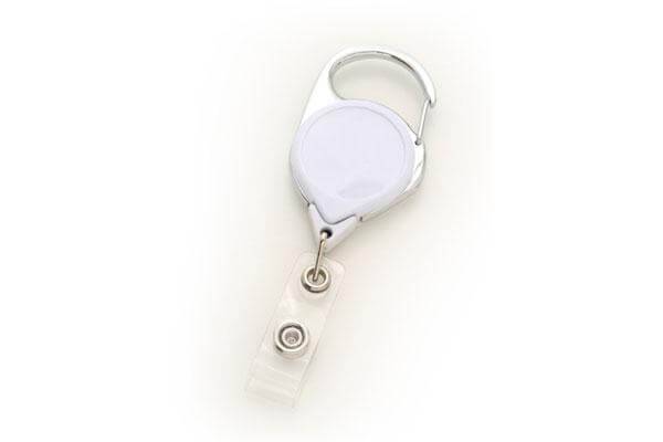White Carabiner Badge Reel With Strap - 25 - All Things Identification