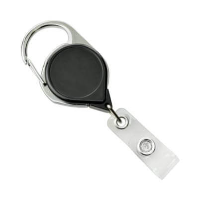 Black Carabiner Badge Reel with Strap and Clip - 25 - All Things Identification