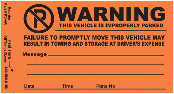 Parking Violation Stickers - 25 per package PV-AR000 - All Things Identification
