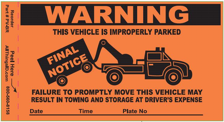 Parking Violation Stickers - 25 per package PV-BR000 - All Things Identification