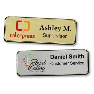 5 - Name Tags - Executive Metal Frame with customization (1"x3") - All Things Identification